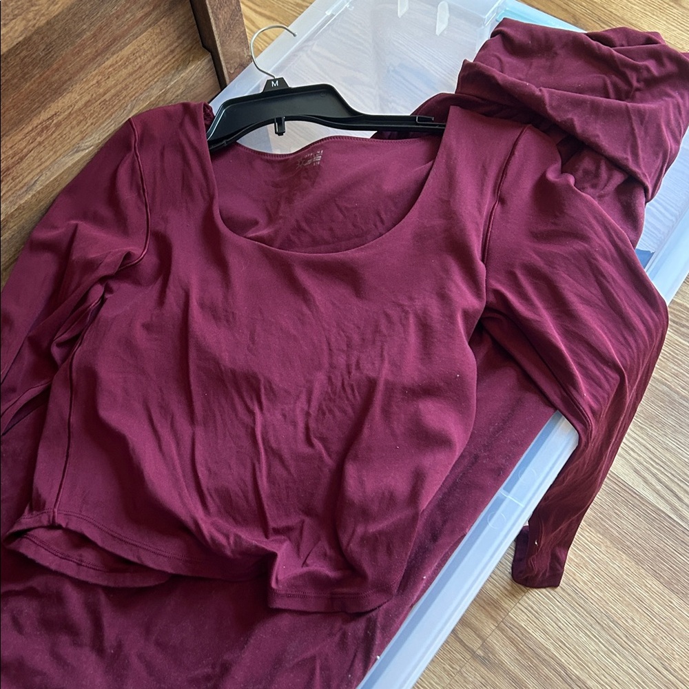 Aerie Burgundy Foldover Super Wide-Leg Pants/Real Me Longsleeve Scoop Top - Picture 4 of 5